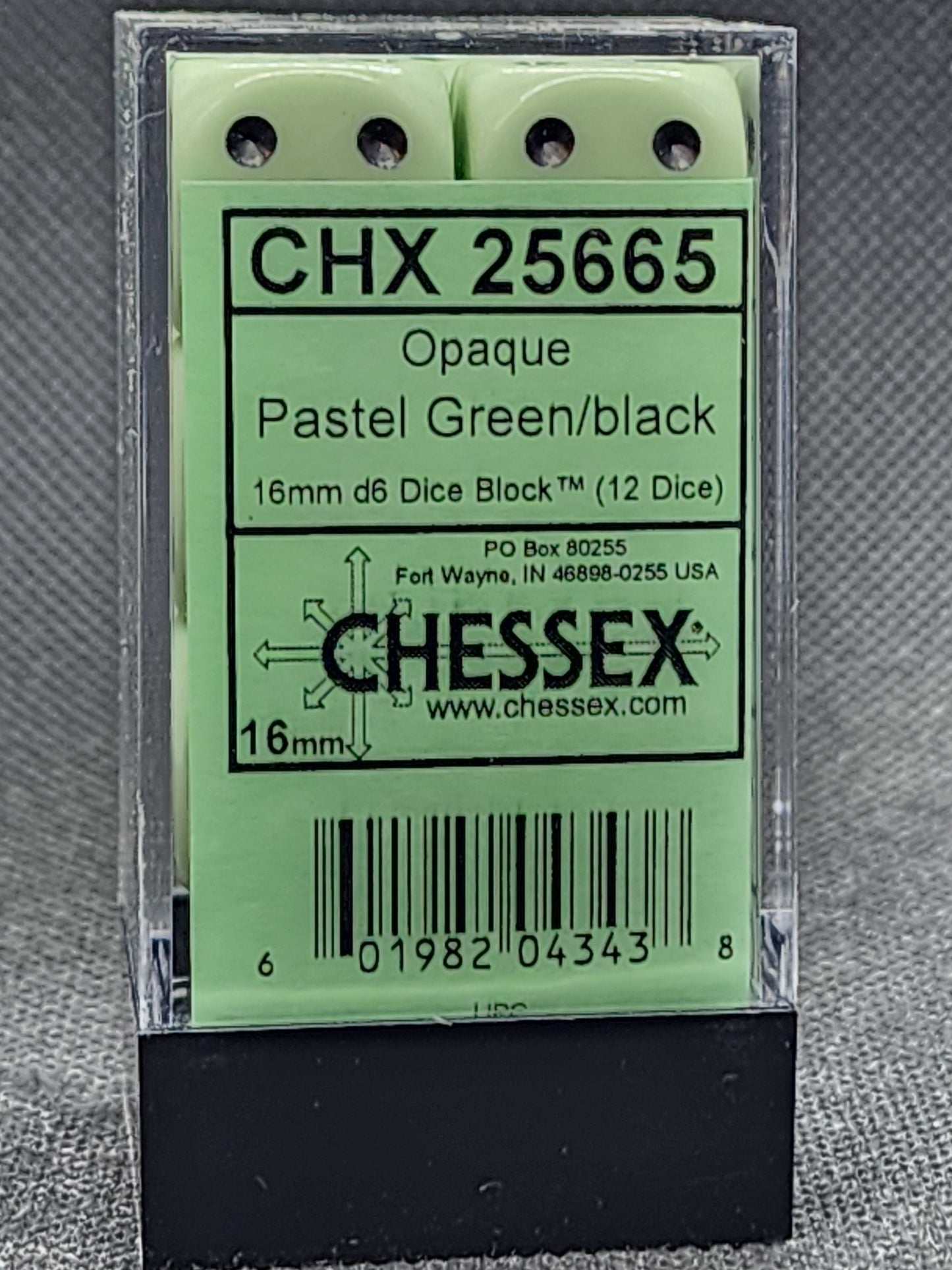 Chessex's Opaque Pastel Green/Black 16mm d6 Dice