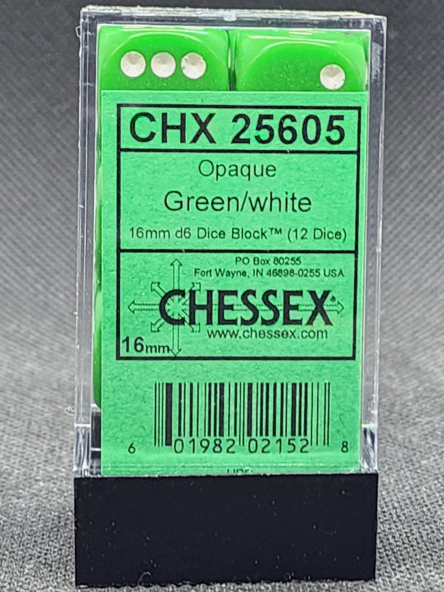 Chessex's Opaque Green/White 16mm D6 Dice