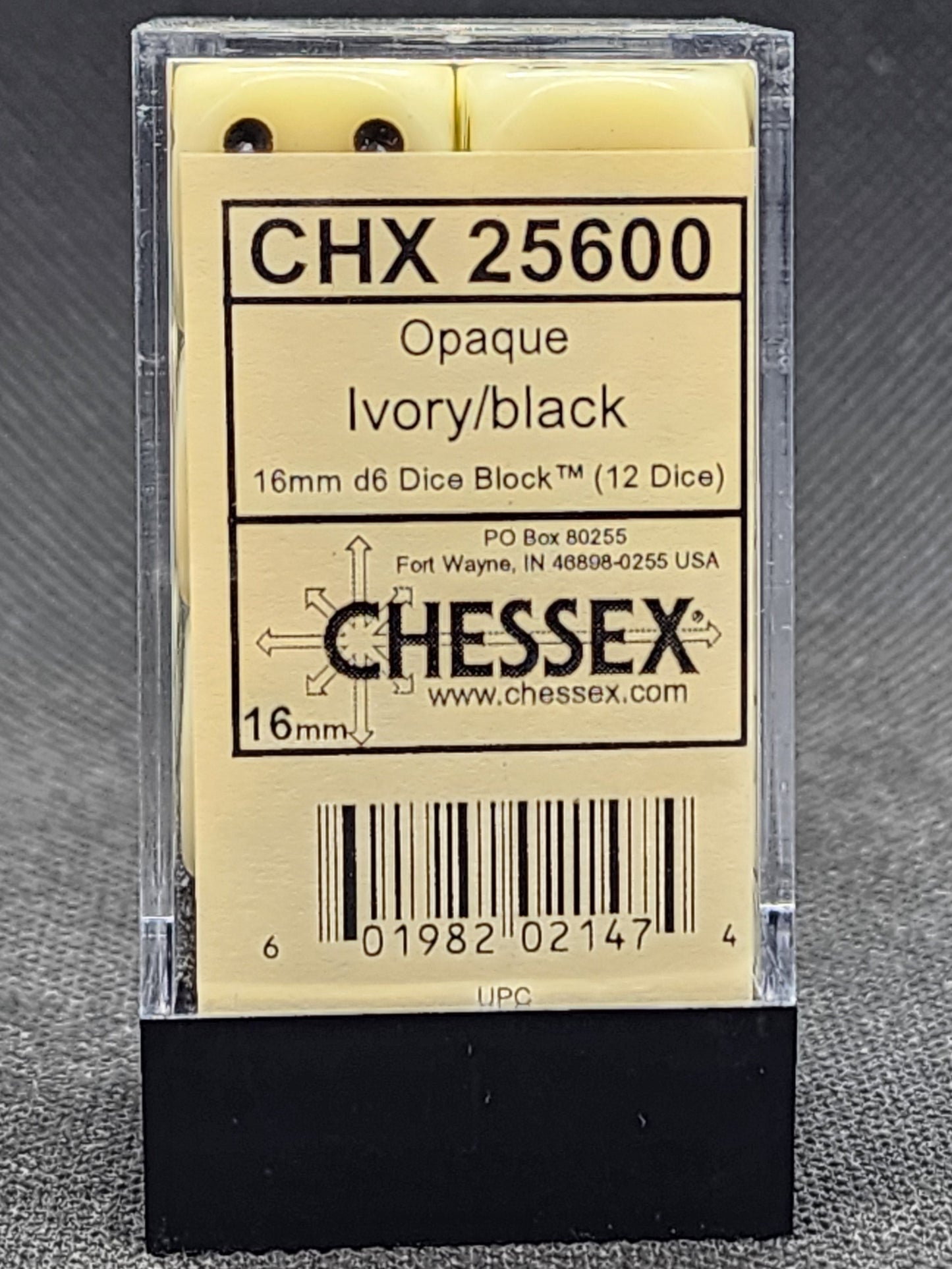 Chessex's Opaque Ivory/Black 16mm D6 Dice