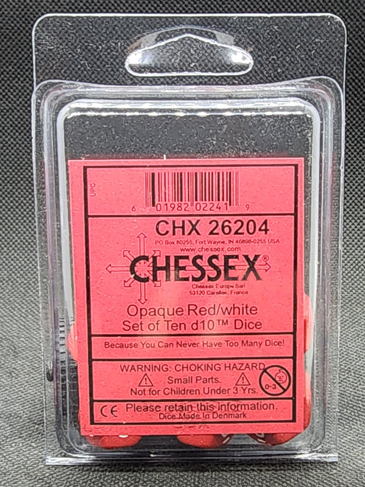 Chessex's Opaque Red/White Set of ten d10 Dice