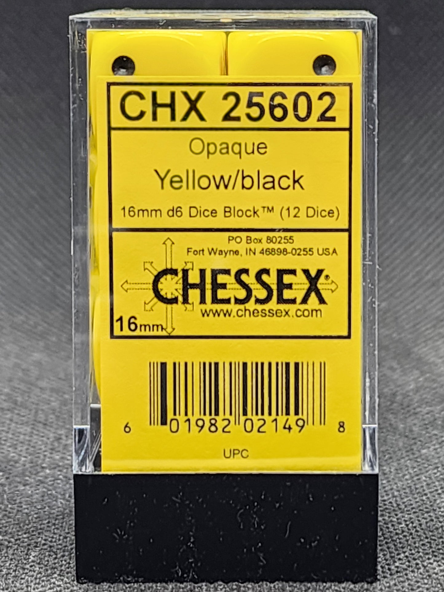 Chessex's Opaque Yellow/Black 16mm d6 Dice